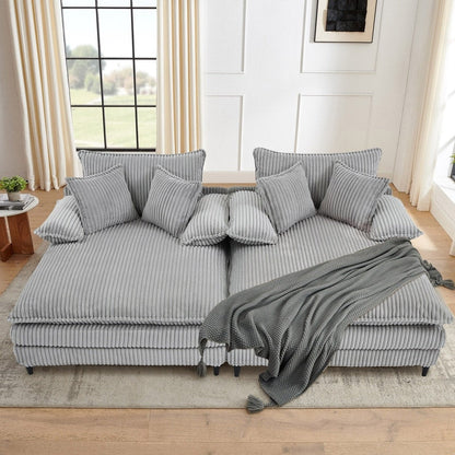 Canapé-lit Harmonia 109 W surdimensionné en velours côtelé, siège profond, double chaise longue avec 4 oreillers