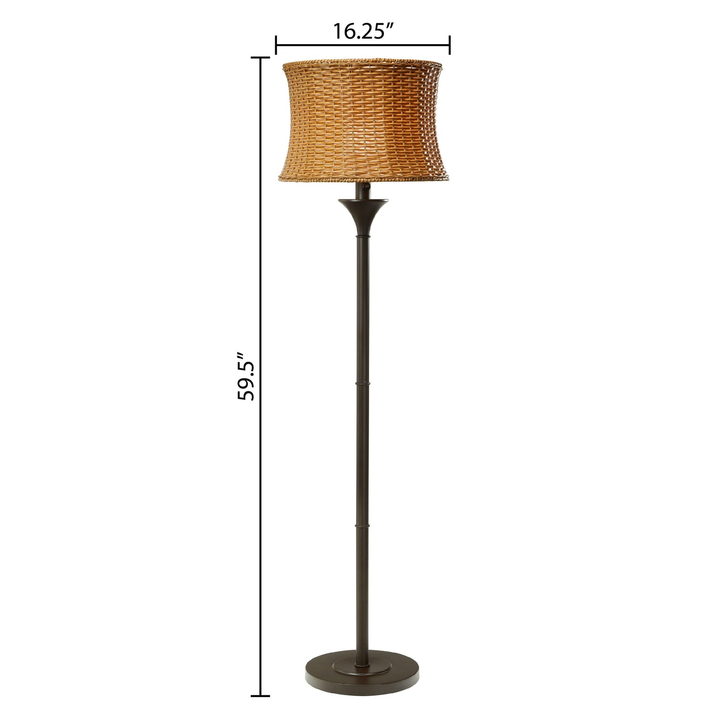 Lampadaire d'extérieur et d'intérieur Havenside Home Pocologan 151 cm (59,5 pouces) en osier tressé - 41,3 cm (16,25 pouces) L x 41,3 cm (16,25 pouces) l x 151,1 cm (59,5 pouces) H