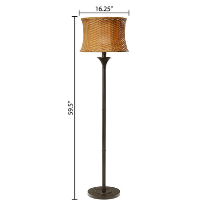 Lampadaire d'extérieur et d'intérieur Havenside Home Pocologan 151 cm (59,5 pouces) en osier tressé - 41,3 cm (16,25 pouces) L x 41,3 cm (16,25 pouces) l x 151,1 cm (59,5 pouces) H