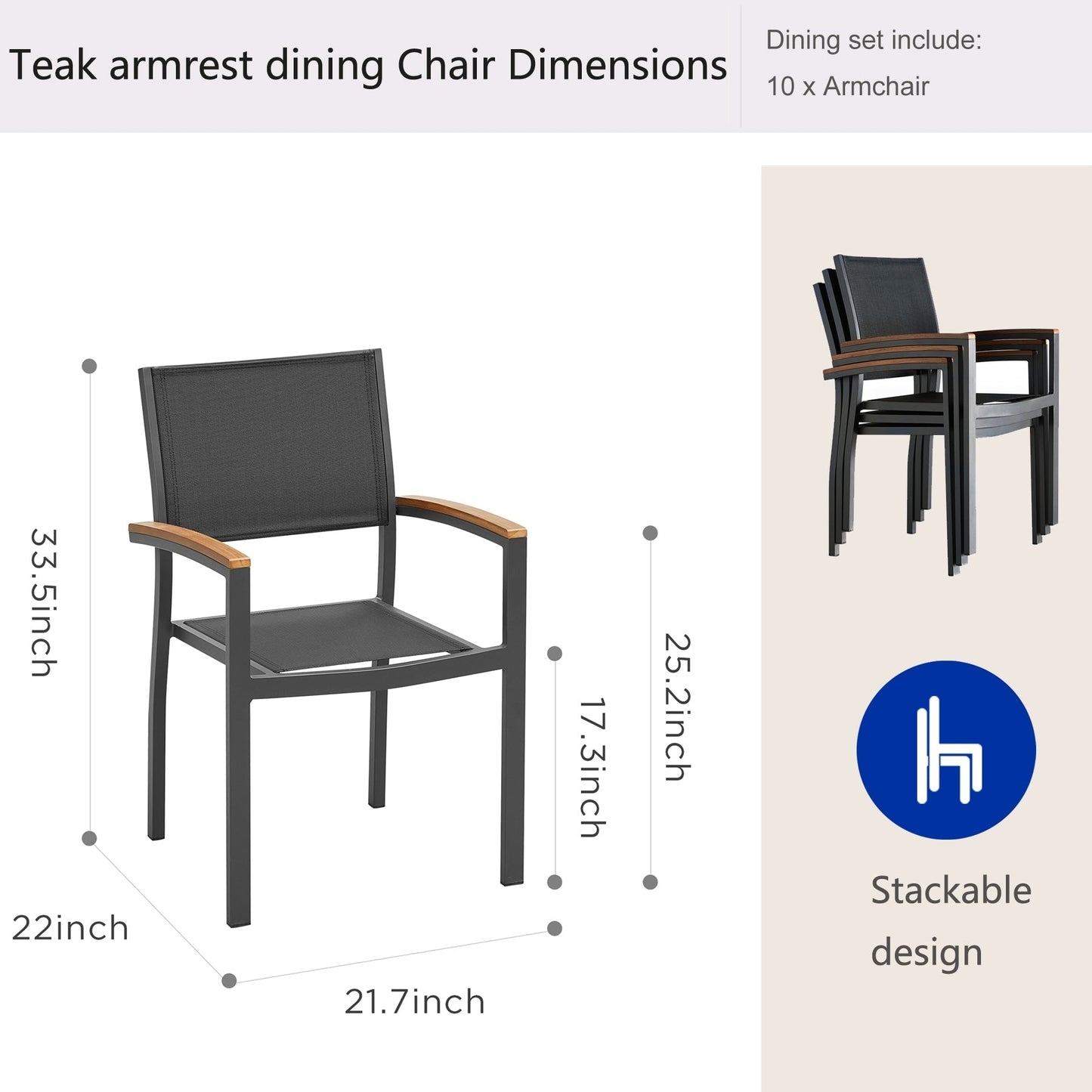 Ensemble de salle à manger d'extérieur Heck 13 pièces en teck et aluminium FSC pour 12 personnes, table extensible et chaises empilables, noir anthracite