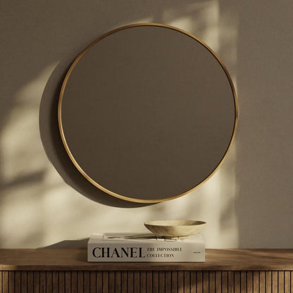 Miroir mural rond classique de style ferme avec cadre en bois