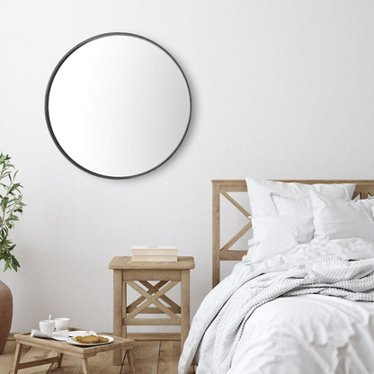 Miroir mural rond classique de style ferme avec cadre en bois