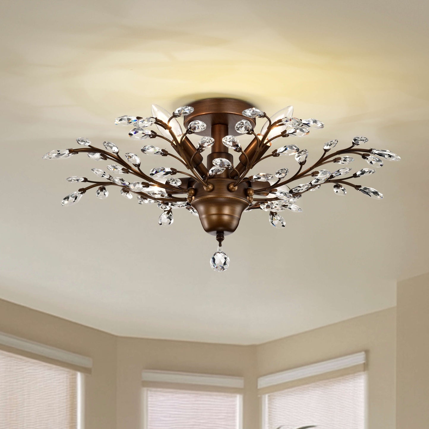 Plafonnier Holly à 4 lumières en cristal et feuilles