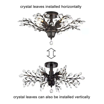 Plafonnier Holly à 4 lumières en cristal et feuilles