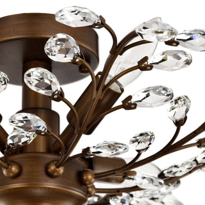 Plafonnier Holly à 4 lumières en cristal et feuilles