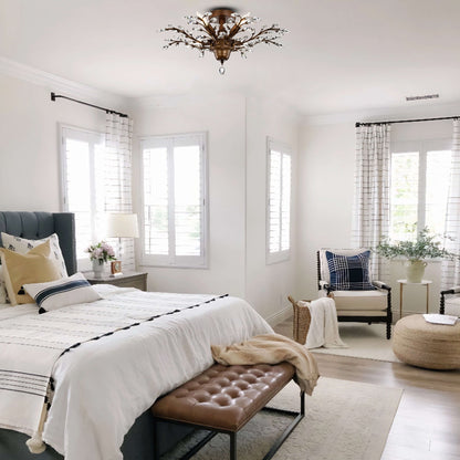 Plafonnier Holly à 4 lumières en cristal et feuilles