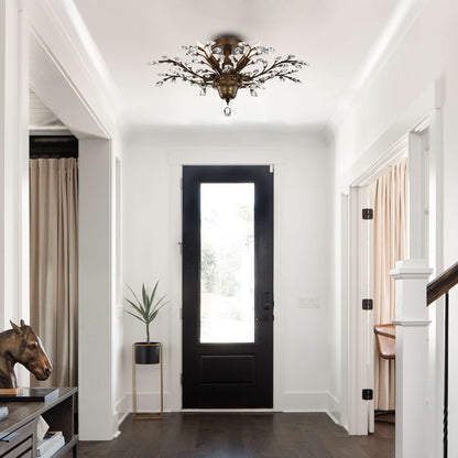 Plafonnier Holly à 4 lumières en cristal et feuilles