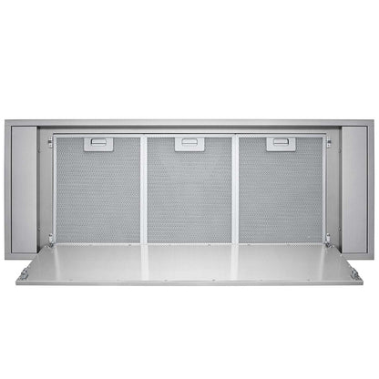 Victory Stainless Steel Flush Ceiling Mount Range Hood with LED Backlight - Horizon-Glow|Hotte de cuisinière affleurée au plafond Victory en acier inoxydable avec rétroéclairage à DEL - Horizon-Glow