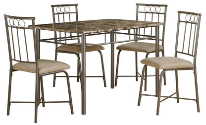 Petit ensemble de salle à manger rectangulaire 5 pièces - aspect marbre brun|Petit ensemble de salle à manger rectangulaire de 5 pièces - d'aspect marbre brun|D90FG46Z