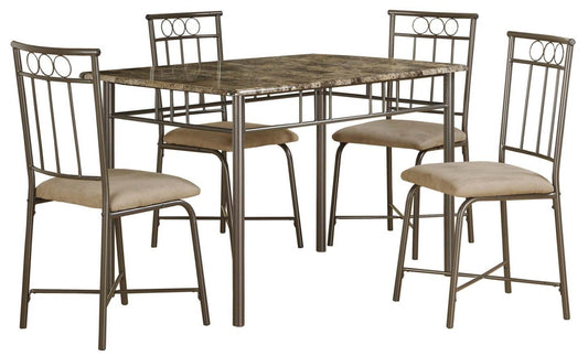 Petit ensemble de salle à manger rectangulaire 5 pièces - aspect marbre brun|Petit ensemble de salle à manger rectangulaire de 5 pièces - d'aspect marbre brun|D90FG46Z