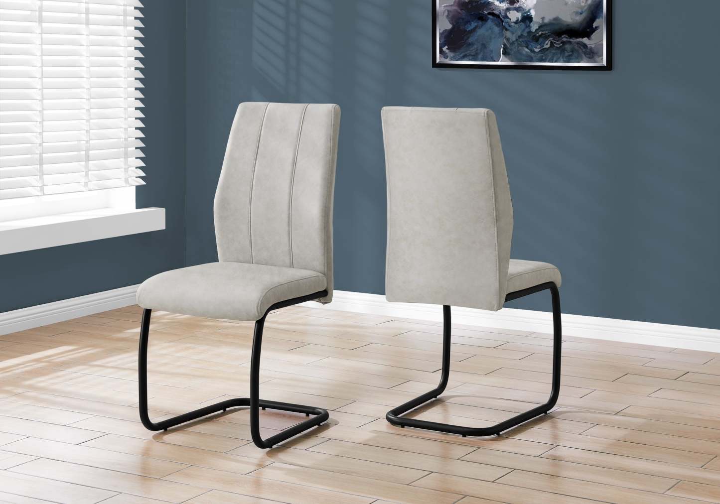 2pcs Grey Fabric Black Metal Dining Chair|Chaise de salle à manger en tissu gris et métal noir, 2 pièces|D90F3XGX