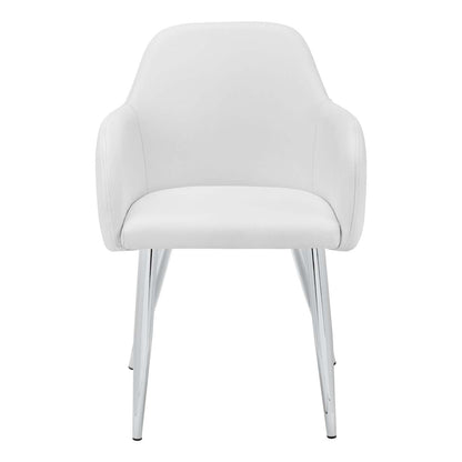 Lot de 2 chaises de salle à manger en métal chromé aspect cuir blanc|Chaise de salle à manger métal chromé et d'apparence cuir blanc, ensemble de 2|D90FANL3