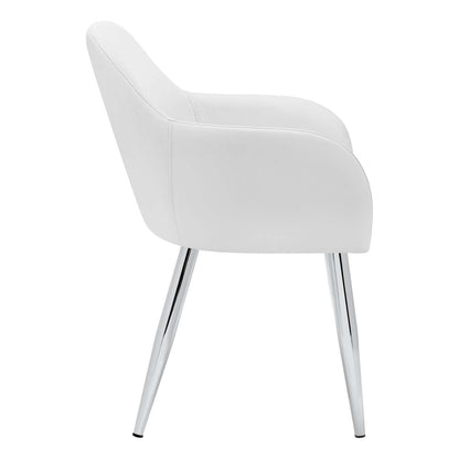 Lot de 2 chaises de salle à manger en métal chromé aspect cuir blanc|Chaise de salle à manger métal chromé et d'apparence cuir blanc, ensemble de 2|D90FANL3