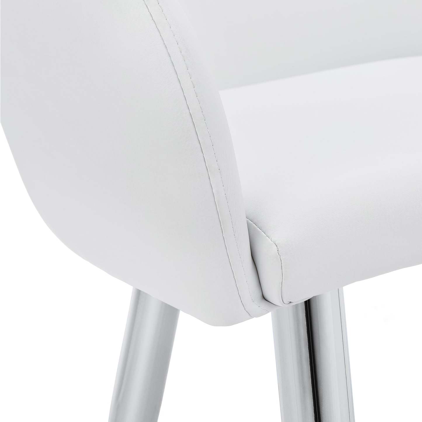 Lot de 2 chaises de salle à manger en métal chromé aspect cuir blanc|Chaise de salle à manger métal chromé et d'apparence cuir blanc, ensemble de 2|D90FANL3
