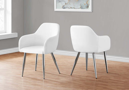 Lot de 2 chaises de salle à manger en métal chromé aspect cuir blanc|Chaise de salle à manger métal chromé et d'apparence cuir blanc, ensemble de 2|D90FANL3