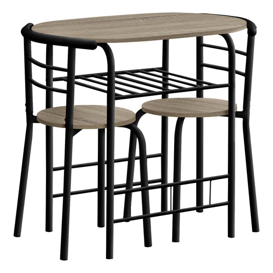 3pcs Dark Taupe Top Black Metal Dining Set|Ensemble de salle à manger à dessus taupe foncé et métal noir, 3 pièces|D90F8YJH