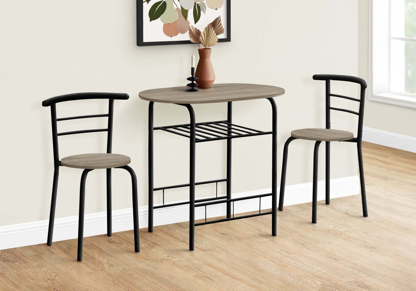3pcs Dark Taupe Top Black Metal Dining Set|Ensemble de salle à manger à dessus taupe foncé et métal noir, 3 pièces|D90F8YJH