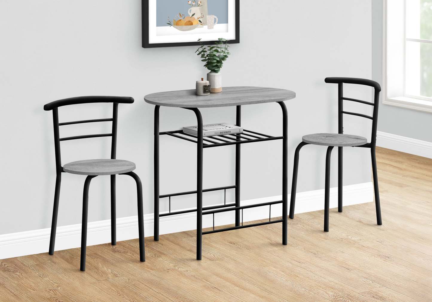 3pcs Grey Top Black Metal Dining Set|Ensemble de salle à manger à dessus gris et métal noir, 3 pièces|D90FCGGL