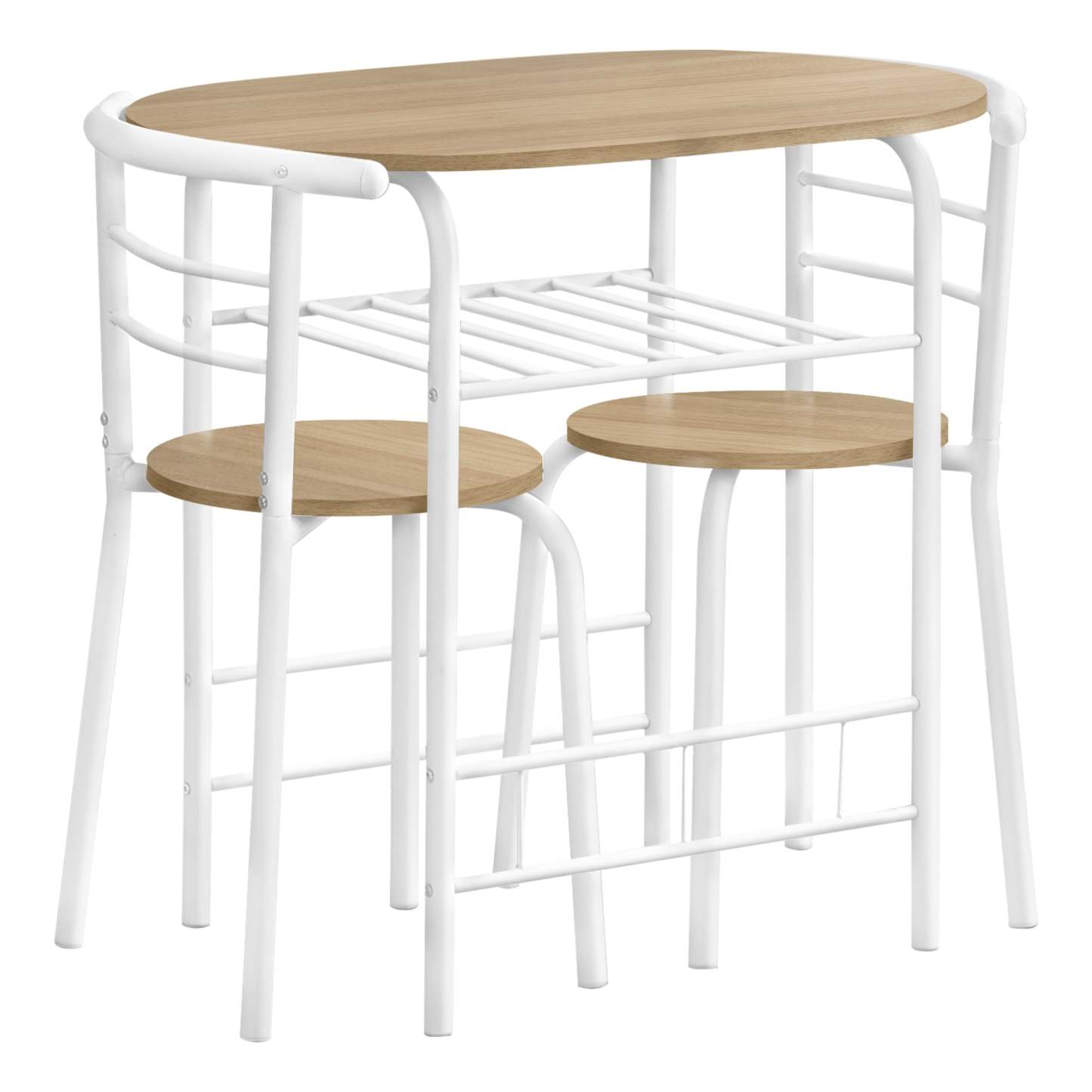 3pcs Natural Top White Metal Dining Set|Ensemble de salle à manger à dessus naturel et métal blanc, 3 pièces|D90FOWUA