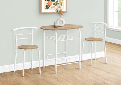 3pcs Natural Top White Metal Dining Set|Ensemble de salle à manger à dessus naturel et métal blanc, 3 pièces|D90FOWUA