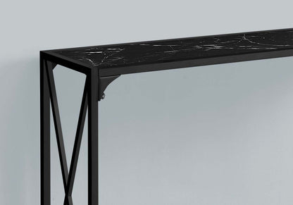 Table console en métal noir aspect marbre noir|Console en métal noir et imitation marbre noir|D90FJMRG