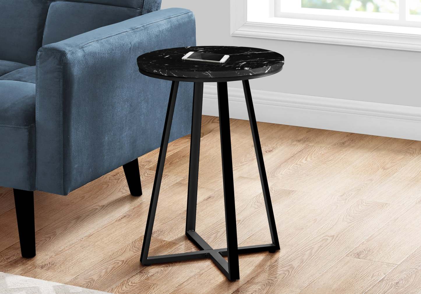Black Marble Black Metal Accent Table|Table d'appoint métal noir et en métal noir|D90FPX1L