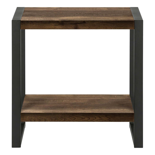 Table d'appoint en métal noir et d'apparence bois recyclé brun|Brown Reclaimed Wood-look Black Metal Side Table|D90F9K2X