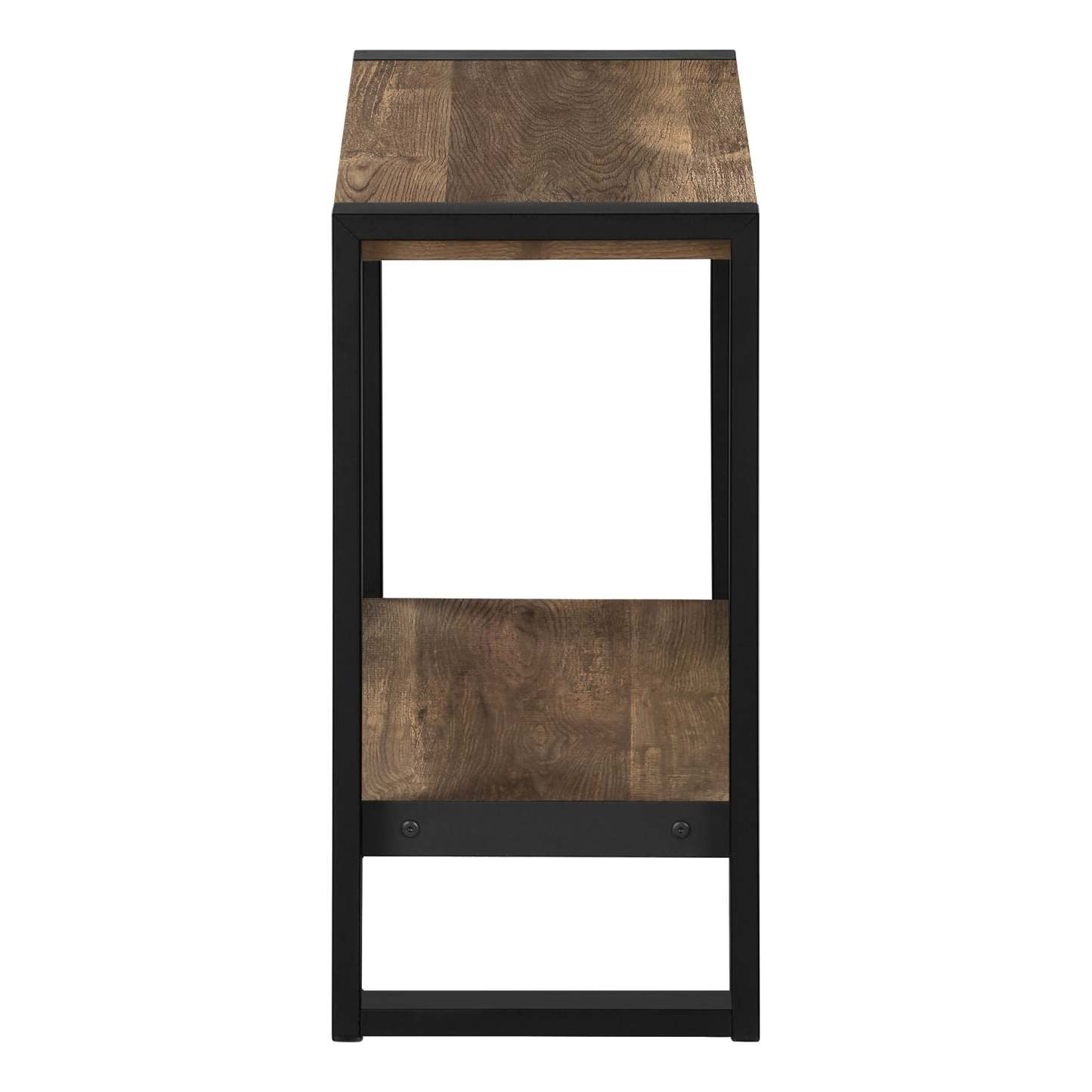 Table d'appoint en métal noir et d'apparence bois recyclé brun|Brown Reclaimed Wood-look Black Metal Side Table|D90F9K2X