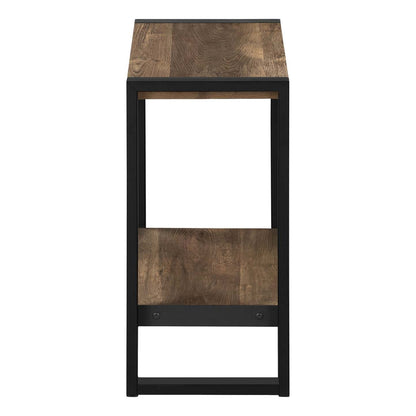 Table d'appoint en métal noir et d'apparence bois recyclé brun|Brown Reclaimed Wood-look Black Metal Side Table|D90F9K2X