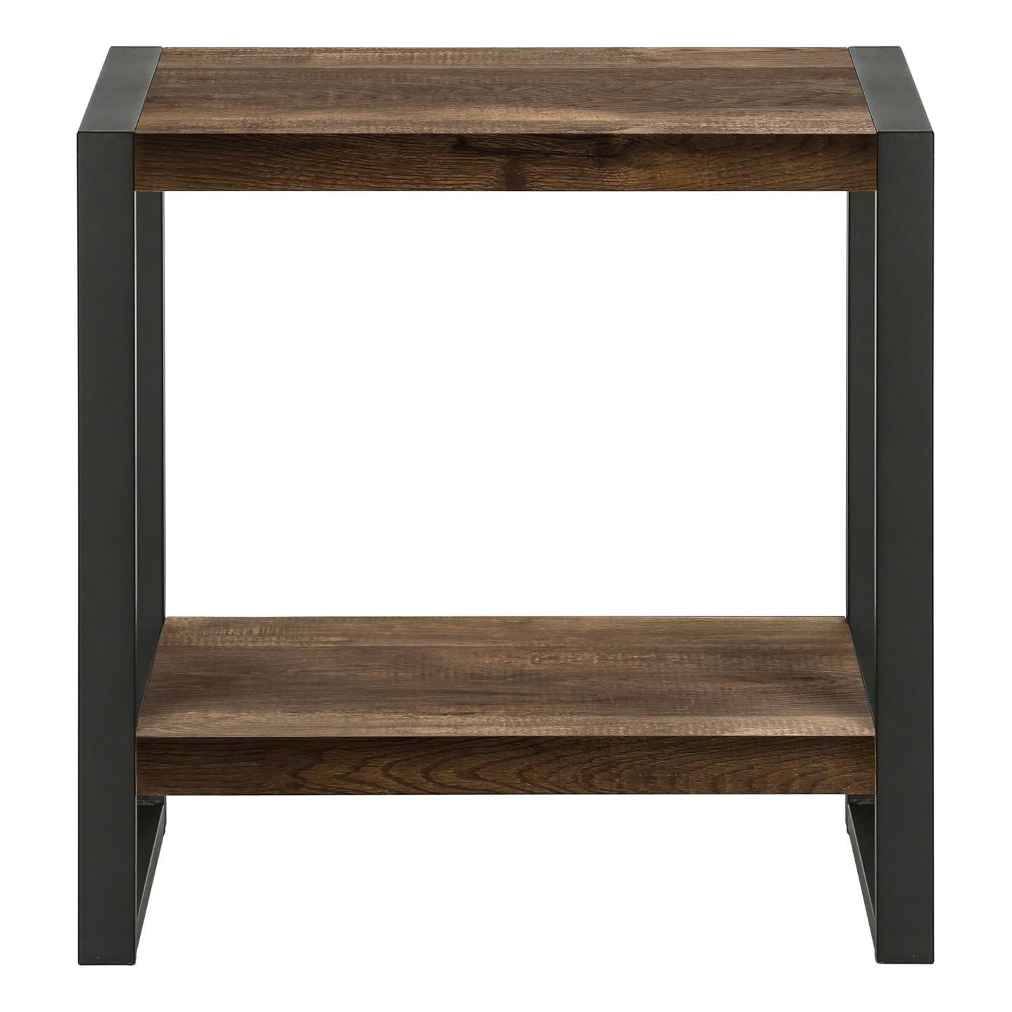 Table d'appoint en métal noir et d'apparence bois recyclé brun|Brown Reclaimed Wood-look Black Metal Side Table|D90F9K2X