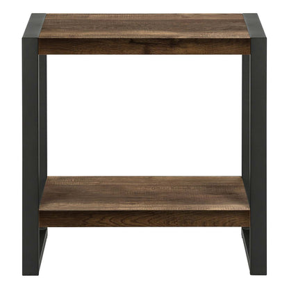 Table d'appoint en métal noir et d'apparence bois recyclé brun|Brown Reclaimed Wood-look Black Metal Side Table|D90F9K2X