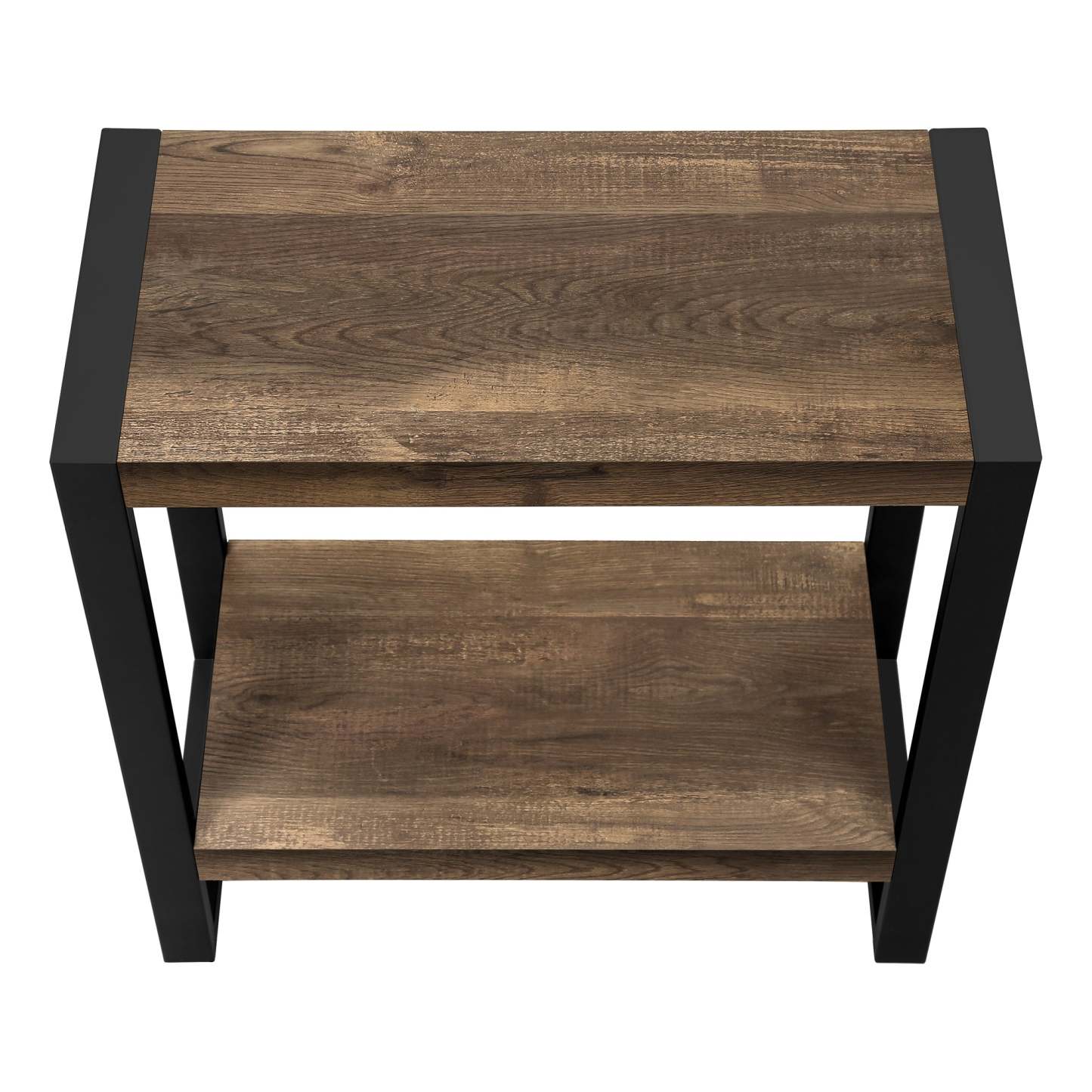 Table d'appoint en métal noir et d'apparence bois recyclé brun|Brown Reclaimed Wood-look Black Metal Side Table|D90F9K2X