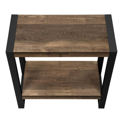 Table d'appoint en métal noir et d'apparence bois recyclé brun|Brown Reclaimed Wood-look Black Metal Side Table|D90F9K2X