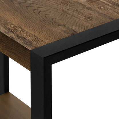 Table d'appoint en métal noir et d'apparence bois recyclé brun|Brown Reclaimed Wood-look Black Metal Side Table|D90F9K2X