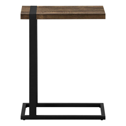 Table d'appoint en métal noir et d'apparence bois recyclé brun|Brown Reclaimed Wood-look Black Metal Side Table|D90FGAI3