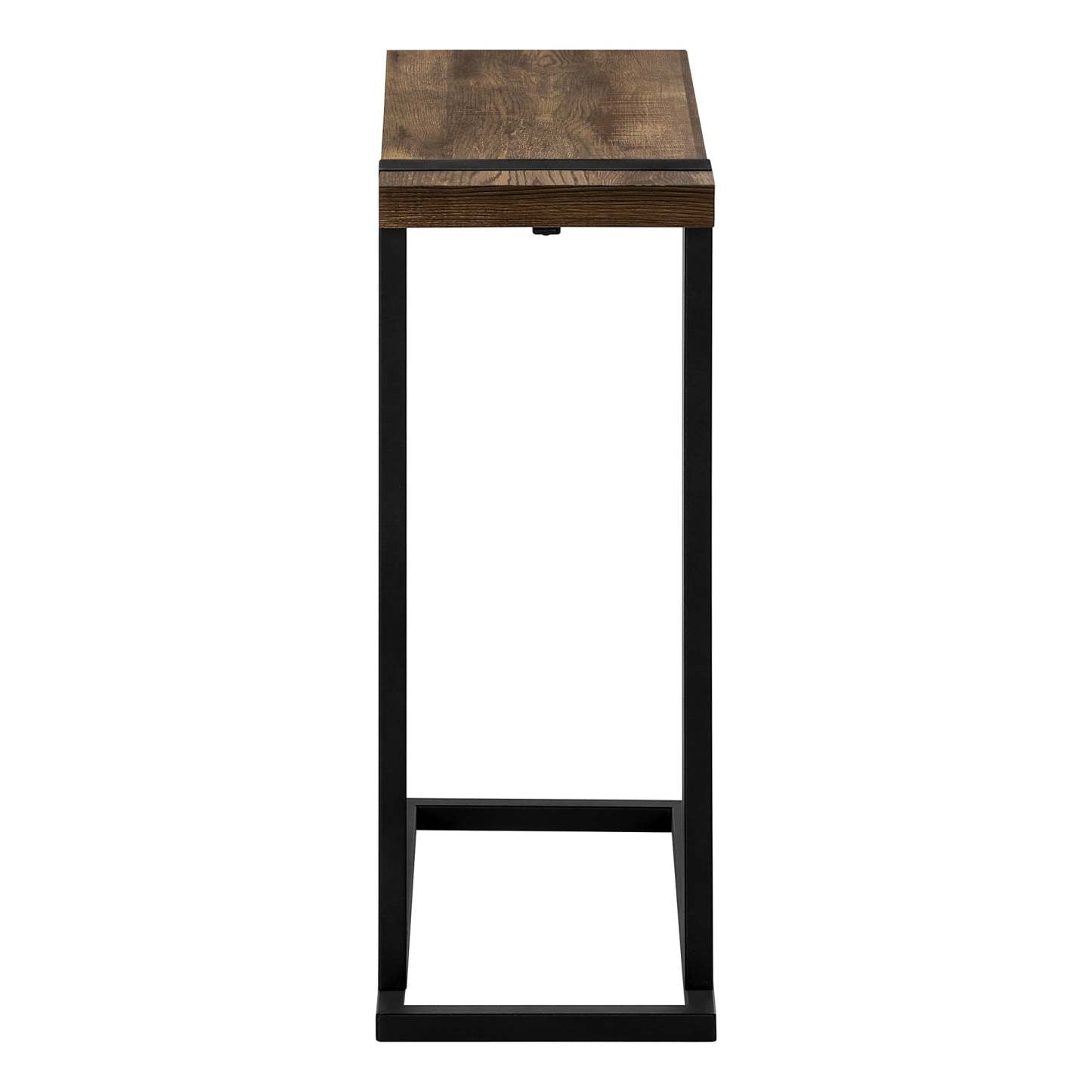 Table d'appoint en métal noir et d'apparence bois recyclé brun|Brown Reclaimed Wood-look Black Metal Side Table|D90FGAI3