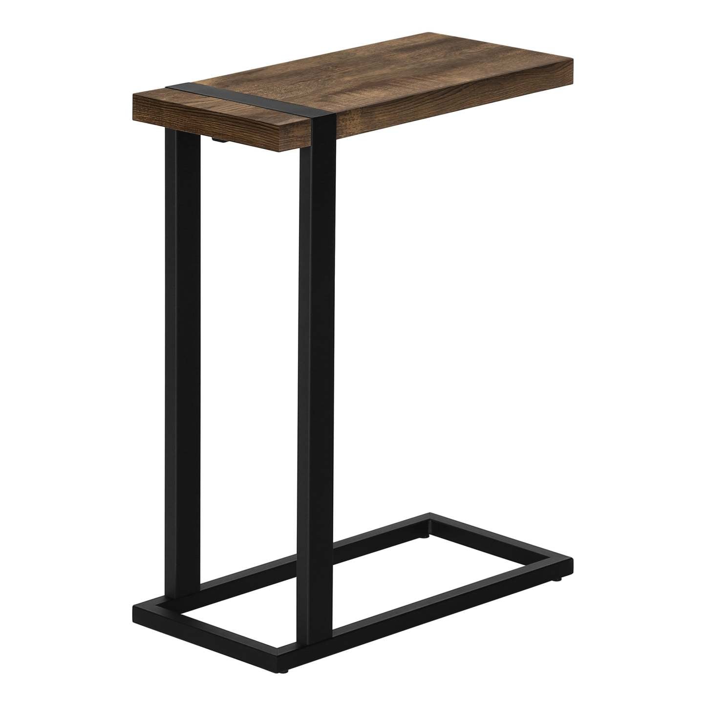 Table d'appoint en métal noir et d'apparence bois recyclé brun|Brown Reclaimed Wood-look Black Metal Side Table|D90FGAI3