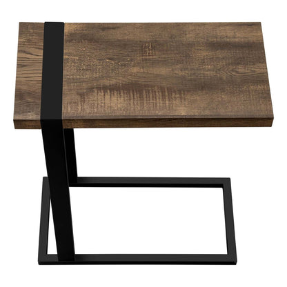 Table d'appoint en métal noir et d'apparence bois recyclé brun|Brown Reclaimed Wood-look Black Metal Side Table|D90FGAI3