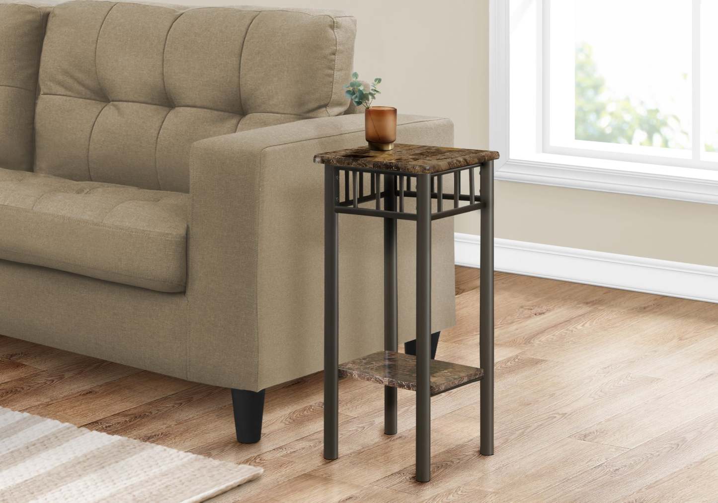 Table d'appoint en métal bronze et marbre espresso|Table d'appoint en métal bronze et marbre espresso|D90FTI8N