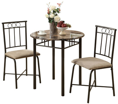3pcs Set Espresso Marble Bronze Metal Dining Set|Ensemble de salle à manger 3 pièces en marbre espresso et métal bronze|D90FOILR