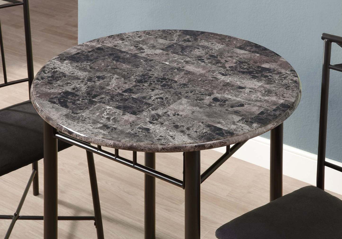 3pcs Set Grey Marble Charcoal Metal Dining Set|Ensemble de salle à manger 3 pièces en marbre gris et en métal anthracite|D90FLAHR