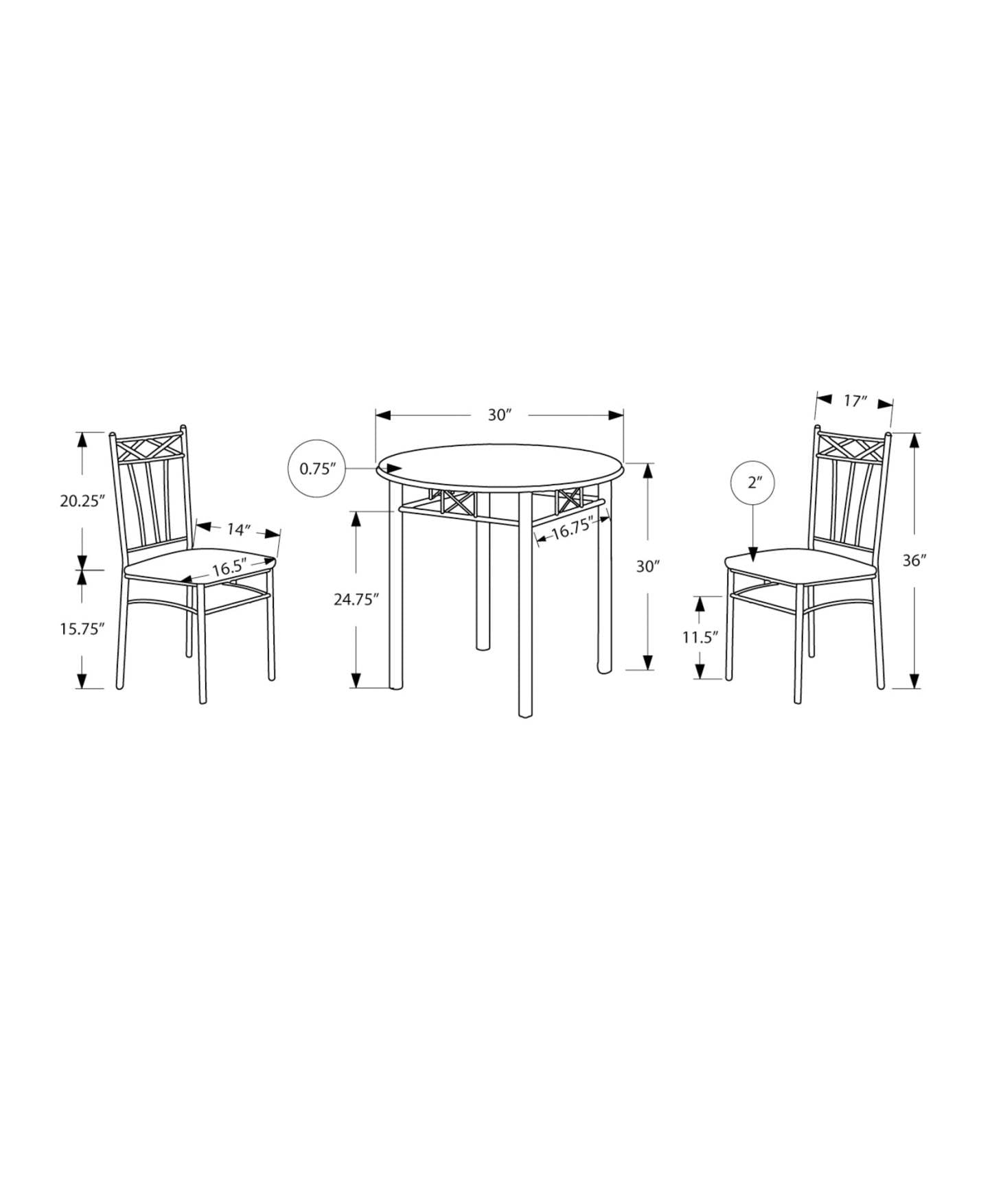 3pcs Set Espresso Silver Metal Dining Set|Ensemble de salle à manger 3 pièces espresso et métal argenté |D90F0Z4B