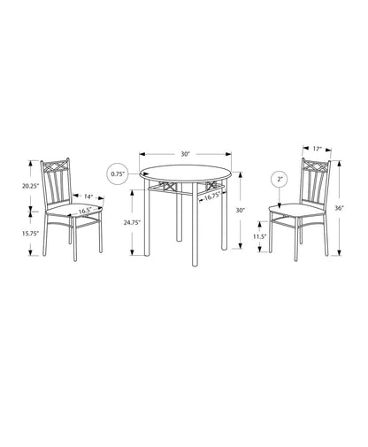 3pcs Set Espresso Silver Metal Dining Set|Ensemble de salle à manger 3 pièces espresso et métal argenté |D90F0Z4B