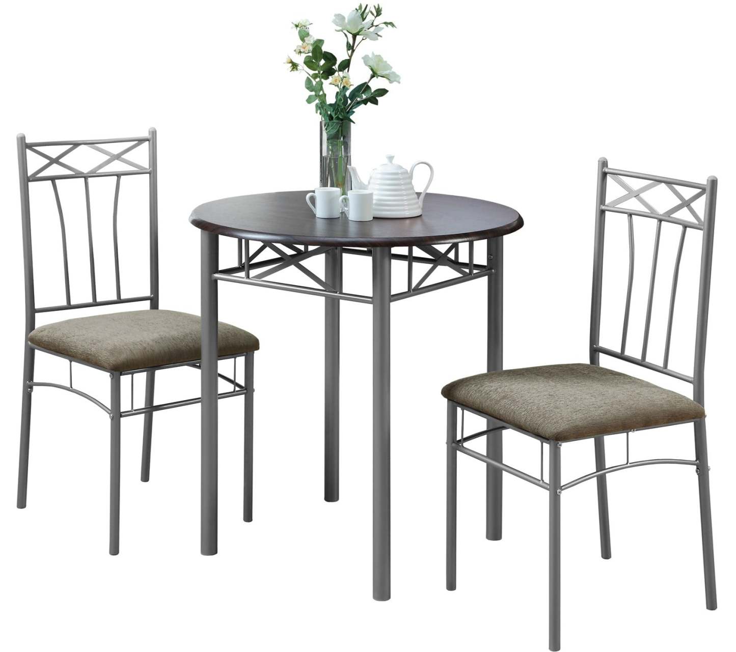 3pcs Set Espresso Silver Metal Dining Set|Ensemble de salle à manger 3 pièces espresso et métal argenté |D90F0Z4B