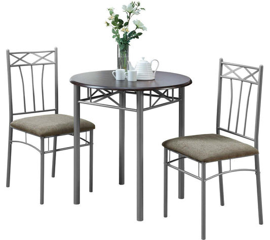 3pcs Set Espresso Silver Metal Dining Set|Ensemble de salle à manger 3 pièces espresso et métal argenté |D90F0Z4B