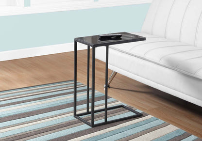 Black Metal Black Tempered Glass Accent Table|Table d'appoint en métal noir et verre trempé noir|D90FSNUB
