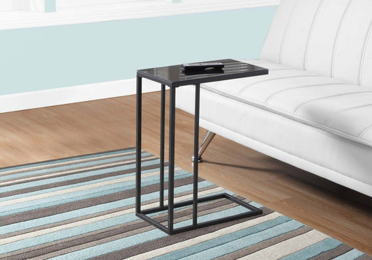 Black Metal Black Tempered Glass Accent Table|Table d'appoint en métal noir et verre trempé noir|D90FSNUB