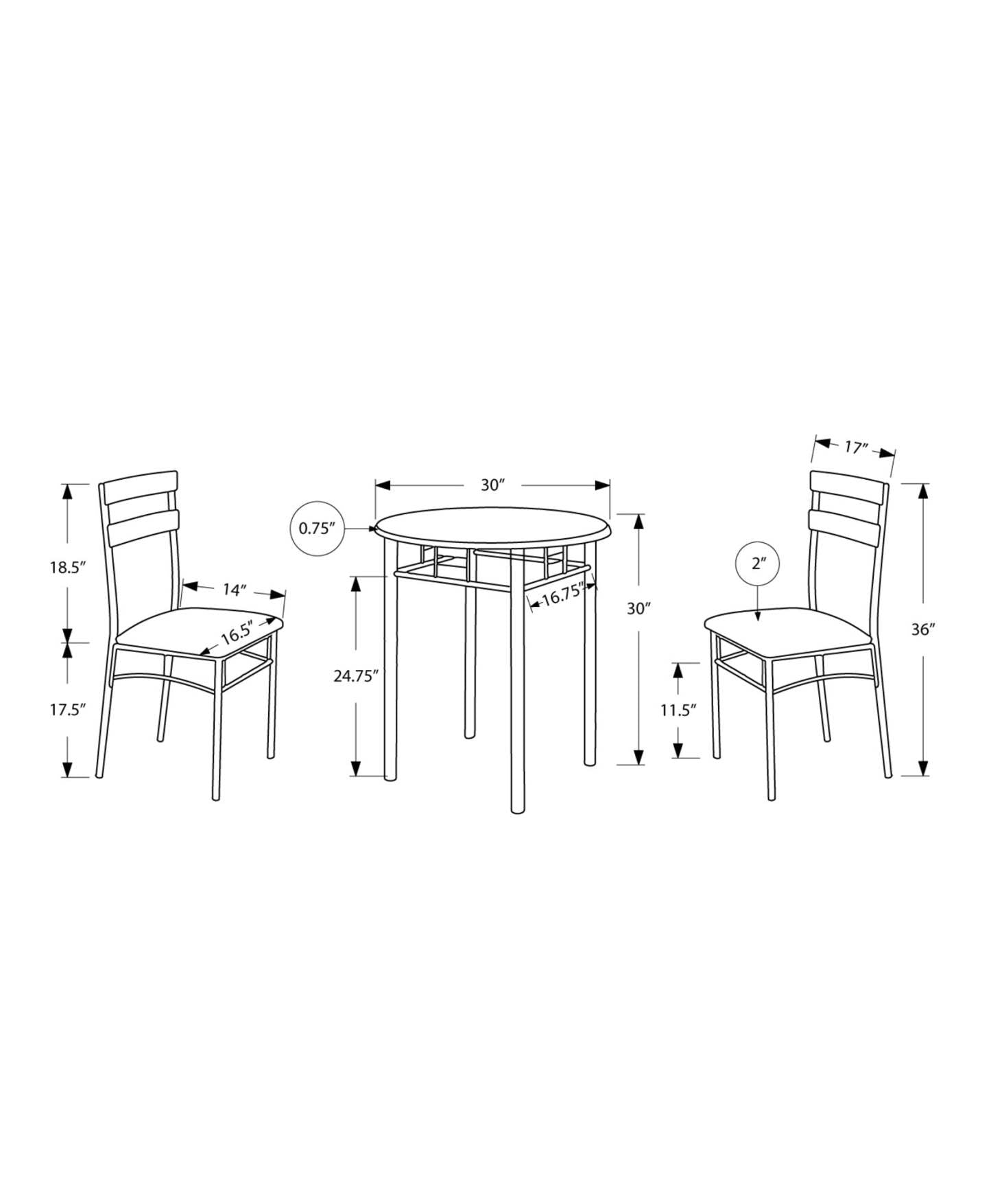 3pcs Set Black Silver Metal Dining Set|Ensemble de salle à manger 3 pièces noir et métal argenté|D90FPXU6