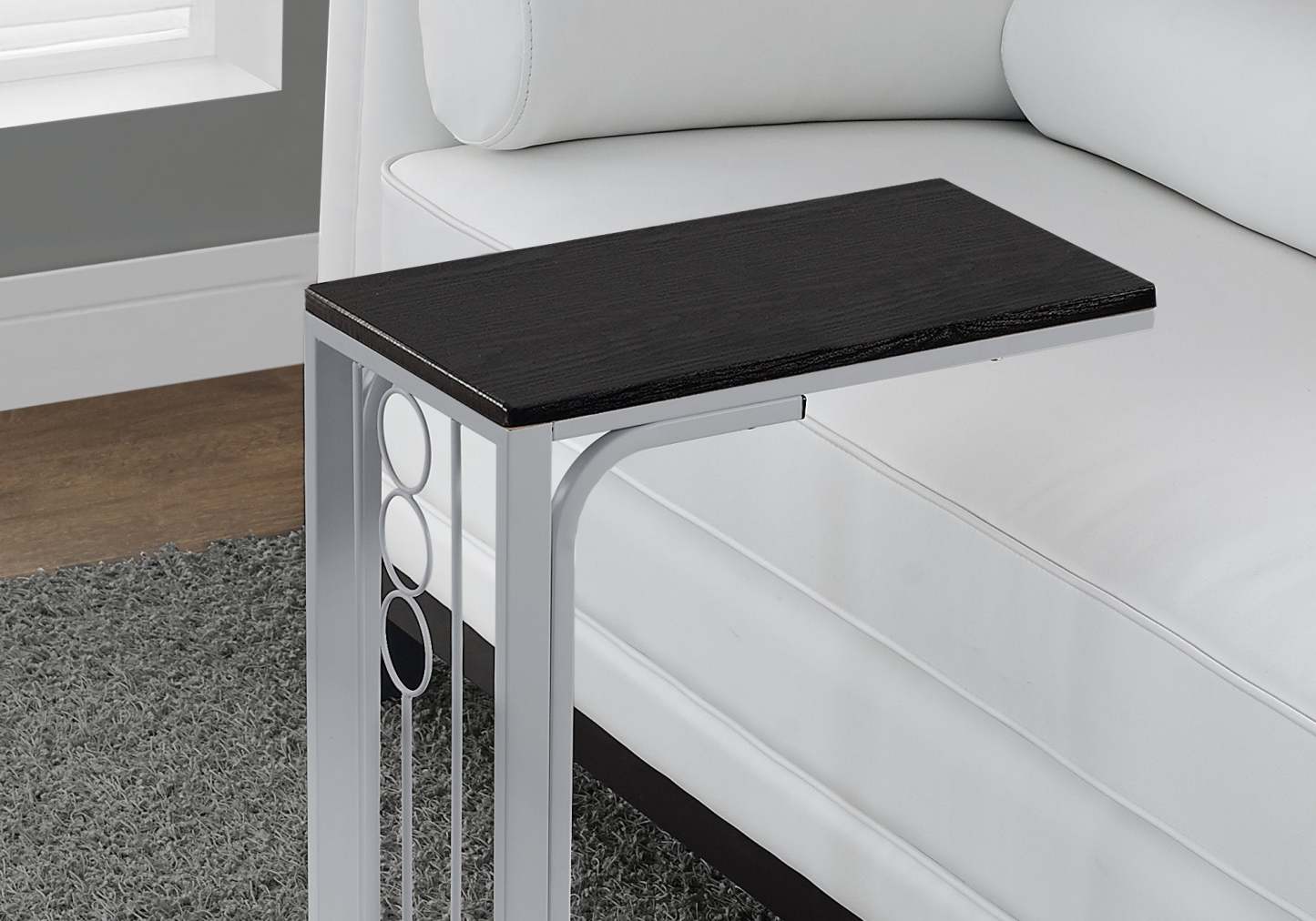 Black Top Silver Metal Accent Table|Table d'appoint en métal argenté et dessus noir|D90FD5LH