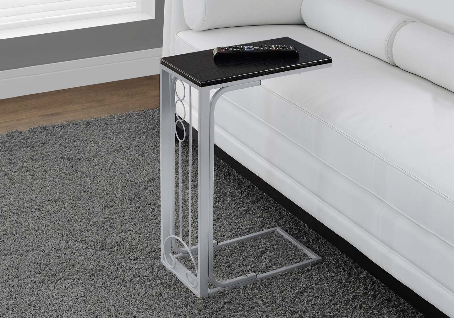 Black Top Silver Metal Accent Table|Table d'appoint en métal argenté et dessus noir|D90FD5LH